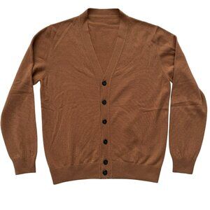 FERRAGAMO Camel Cashmere Cardigan V-Neck Sweater M/L